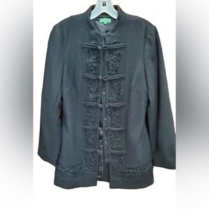 Tibi Chinese Style Closure Black Long Coat Jacket Sz M